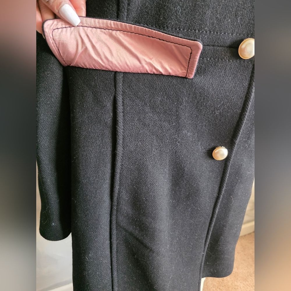 Kate Spade New York Leopard Collar Wool Trench Coat, Black, Women's S - Picture 9 of 16